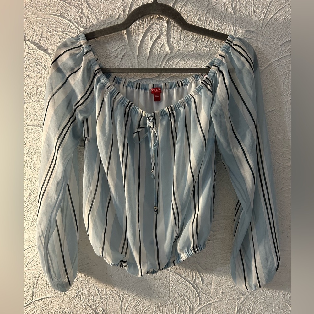 GUESS Ladies Striped shirt blouse with elastic cuffs and bottom - size large